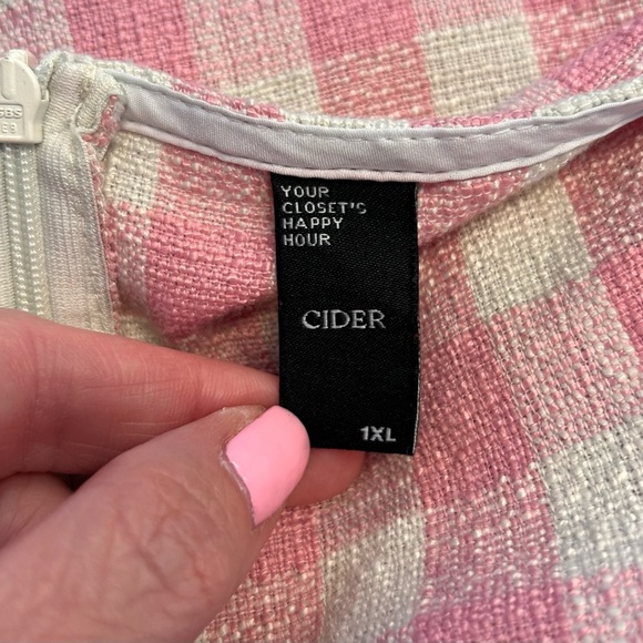 Cider Pink Gingham Square Neck Rosette Check Split Mini Dress Curve & Plus 1XL - Picture 10 of 13